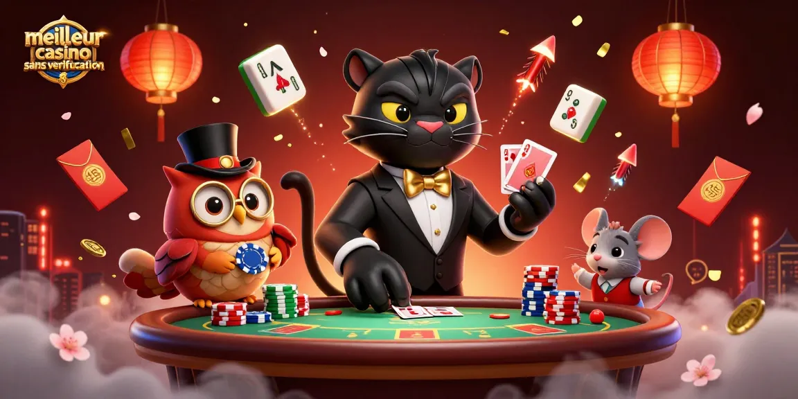 Profitez d'une expérience au meilleur casino sans vérification avec une élégante panthère et des personnages amusants.