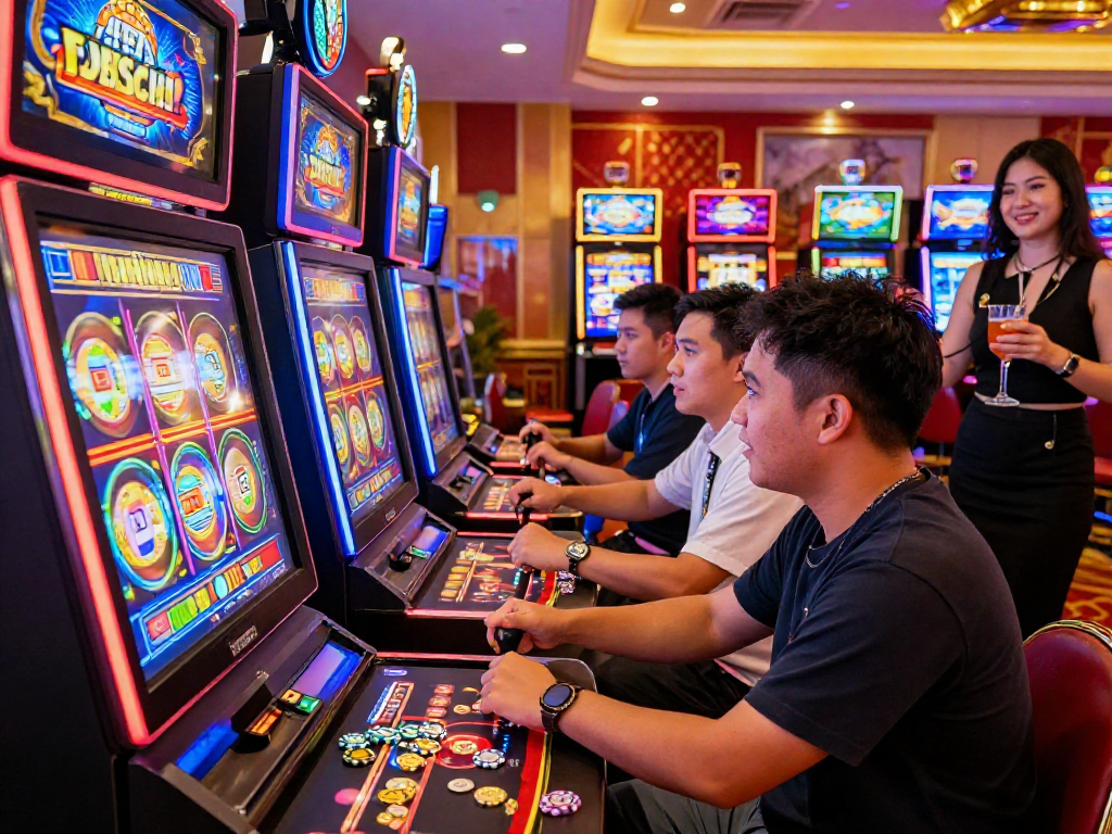 Exciting gaming environment with slot gacor machine in action, showcasing player engagement and vibrant casino atmosphere.