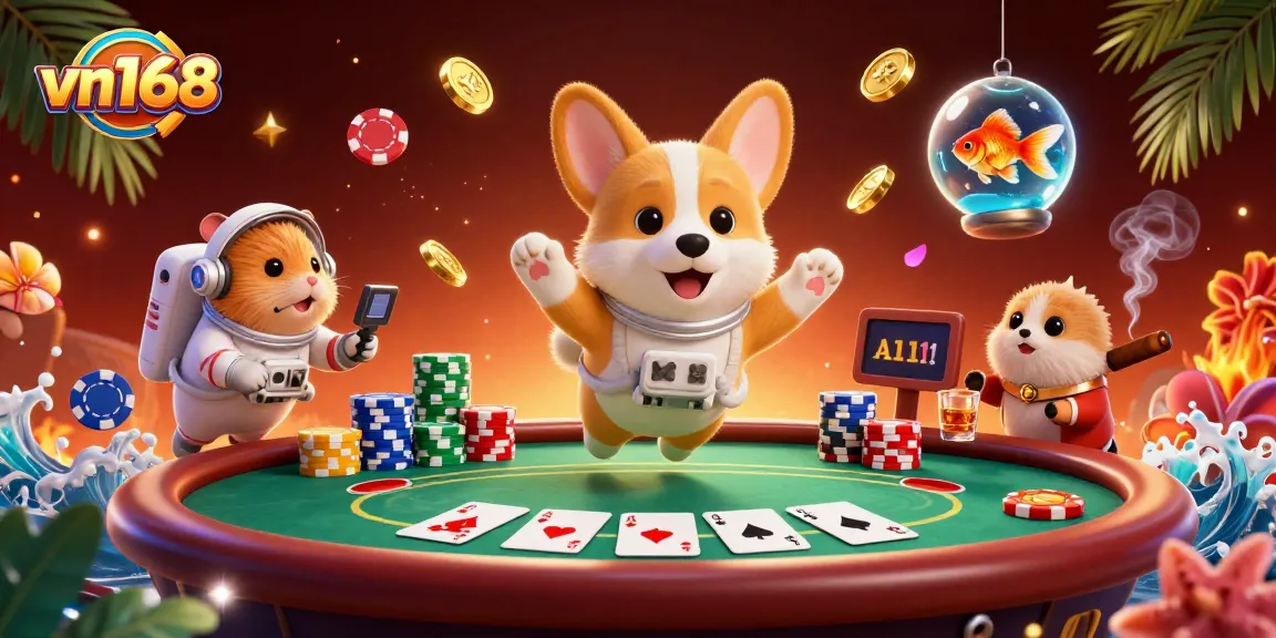 Experience thrilling poker action at vn168 with floating coins and vibrant gameplay elements.