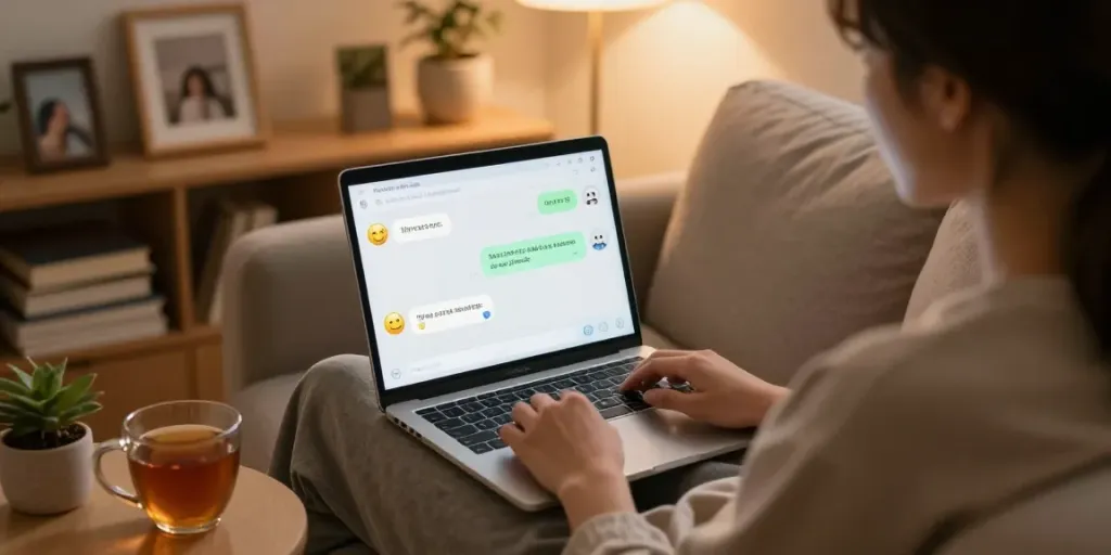A person enjoying an engaging ai sex chat on their laptop in a cozy room.