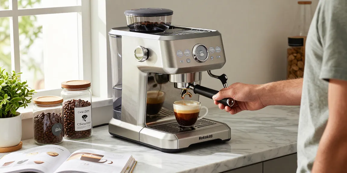 Preparing espresso with the Rokok88 machine in a stylish kitchen.