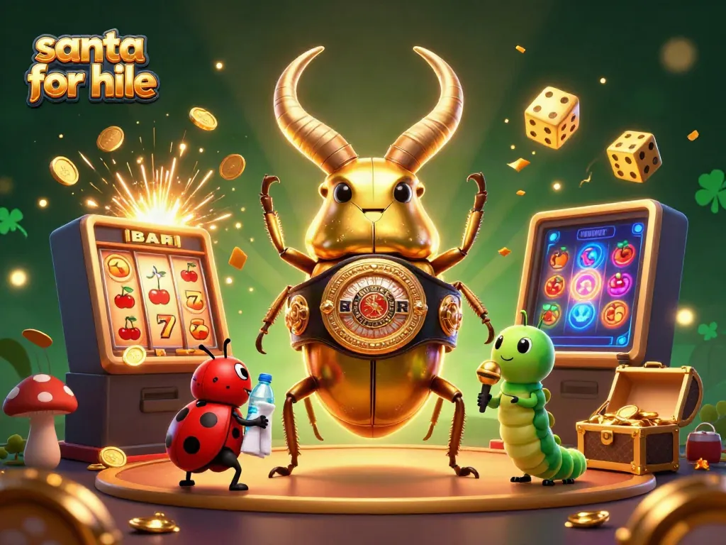 Experience the excitement of "santa for hire" with a vibrant casino scene filled with dazzling game elements.