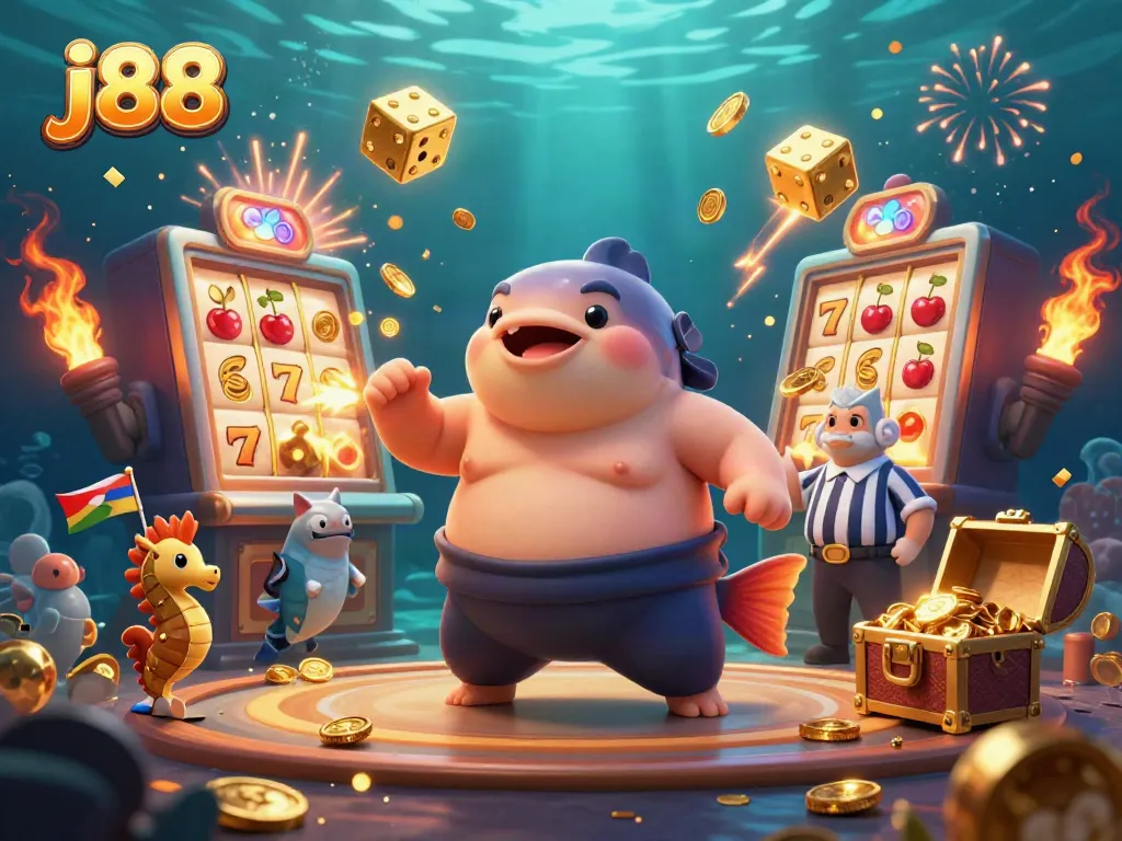 Experience the thrilling j88 underwater casino with a giant fugu, catfish referee, and energetic seahorse fans.