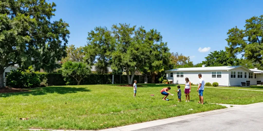 Family exploring Putnam County Lands on a sunny day, showcasing a beautiful corner lot.