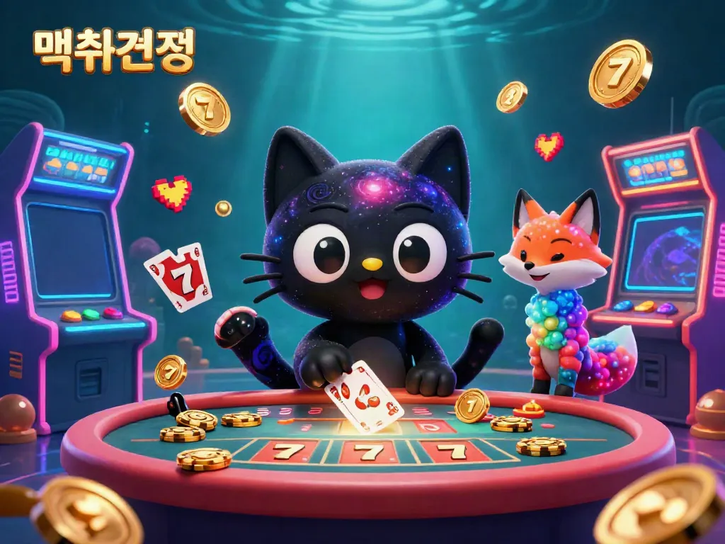 Engage in 먹튀검증 strategies at a cosmic casino with a black hole cat and nebula fox.