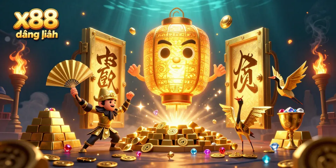x88 đăng nhập: Engage in a vibrant casino ambiance with lantern spirit and golden treasures.