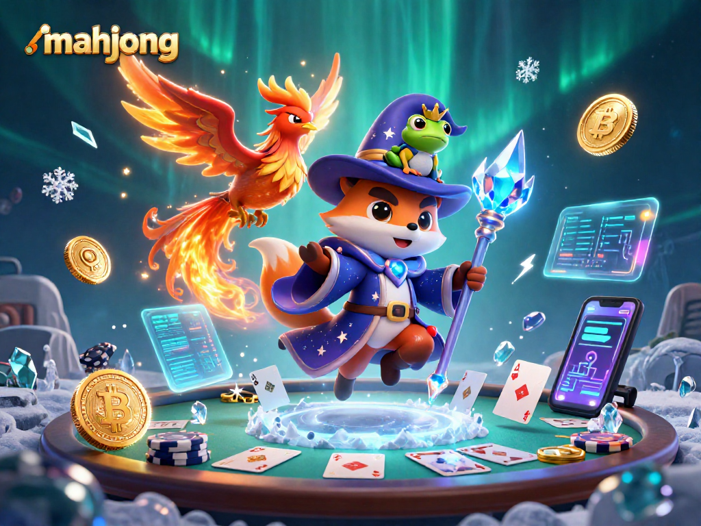 Engage with mahjong strategies using a mystical fox wizard and phoenix in a vibrant casino setting!