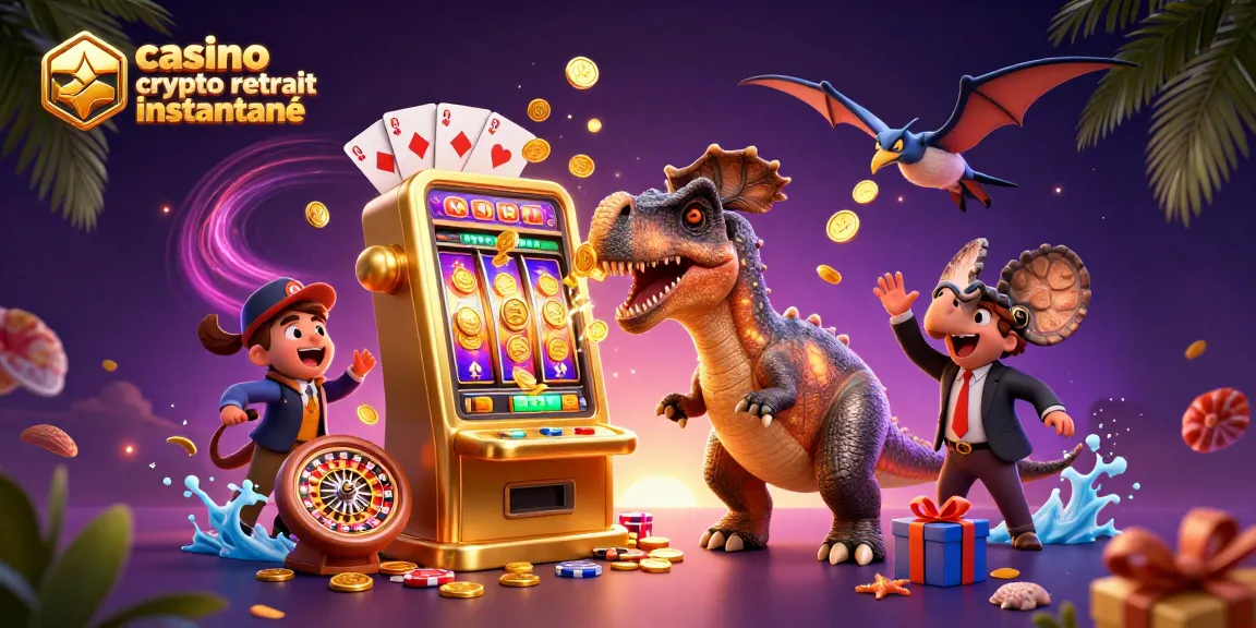 Jouer au casino crypto retrait instantané avec une machine à sous en or et des pièces volantes.