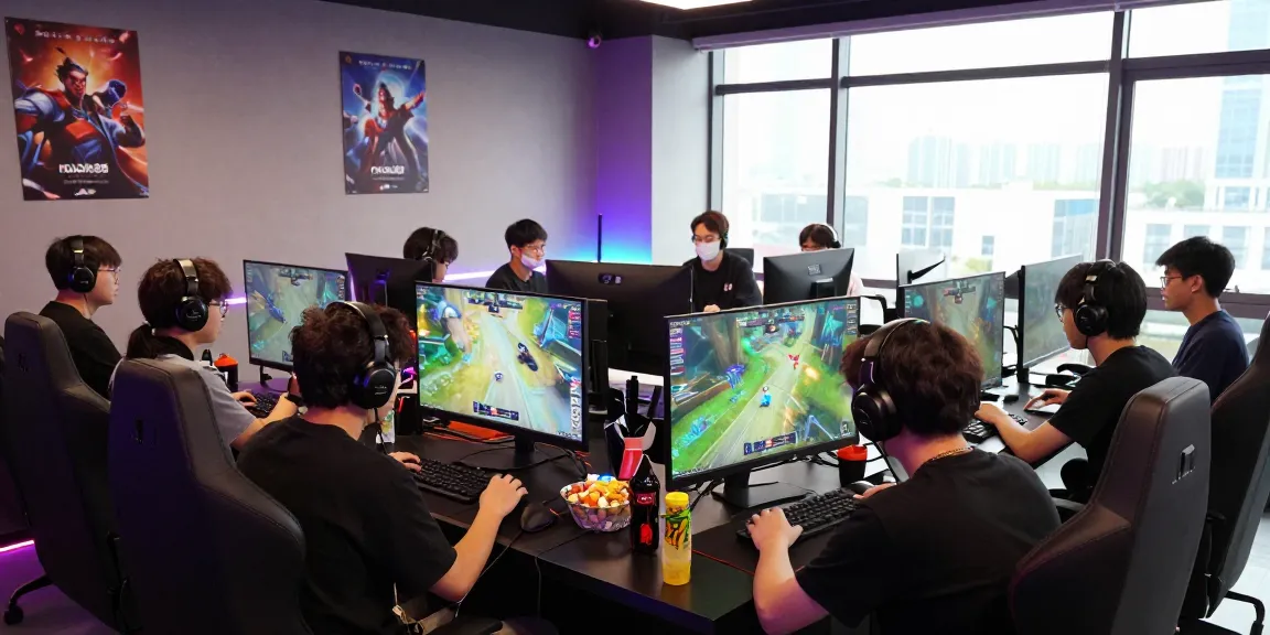 Exciting gaming scene showcasing rokok88 link alternatif with friends in a vibrant esports arena