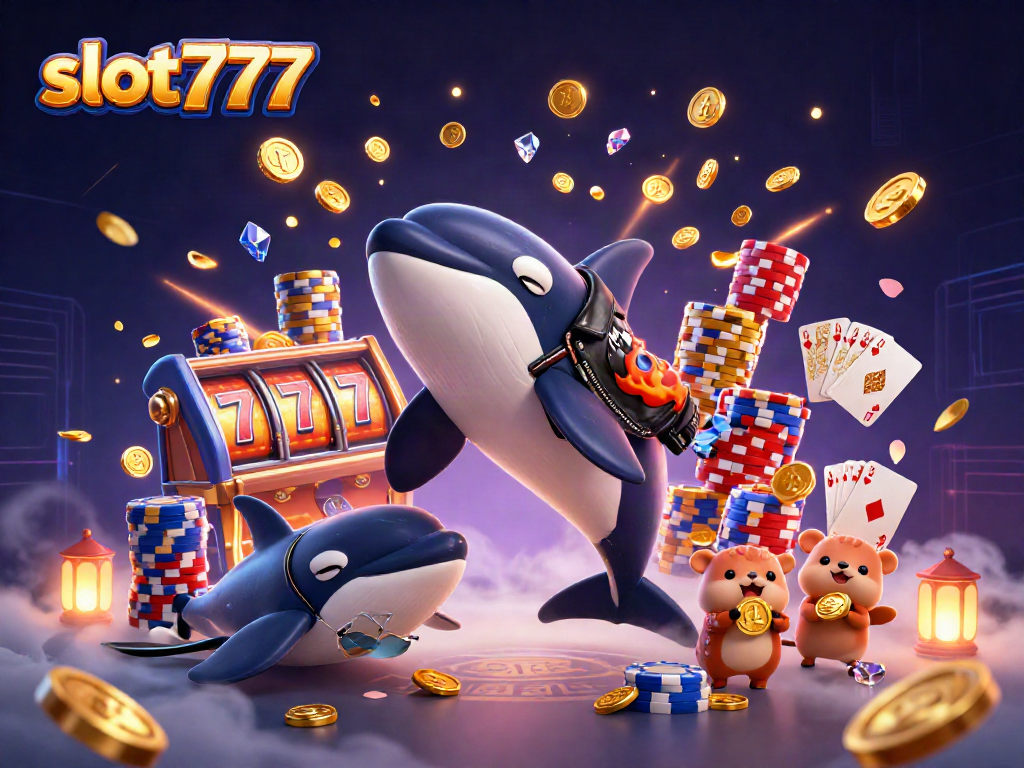 Spin the reels of slot777 and uncover dazzling treasures in this vibrant 3D casino scene.