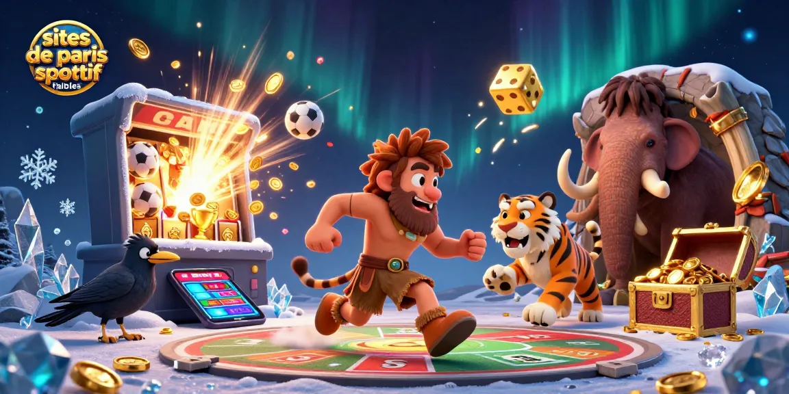 Pariez sur des sites de paris sportifs fiables avec des personnages dynamiques dans un casino préhistorique.