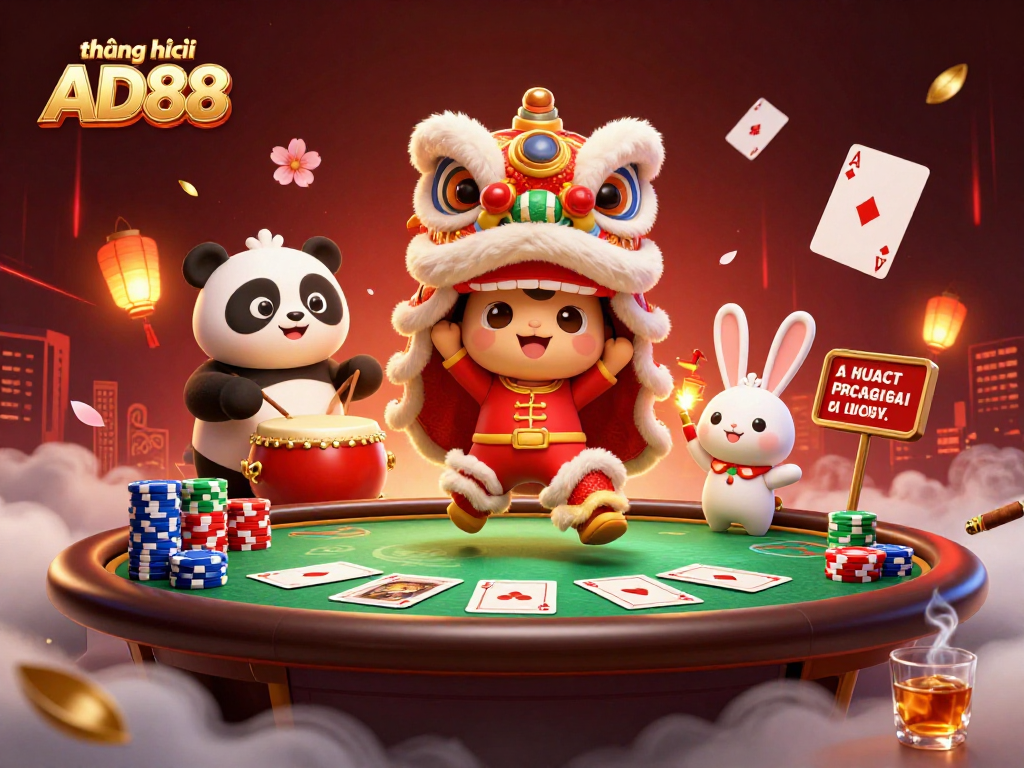 Engage with the thrilling world of gambling at thương hiệu AD88 with vibrant characters and dynamic elements.