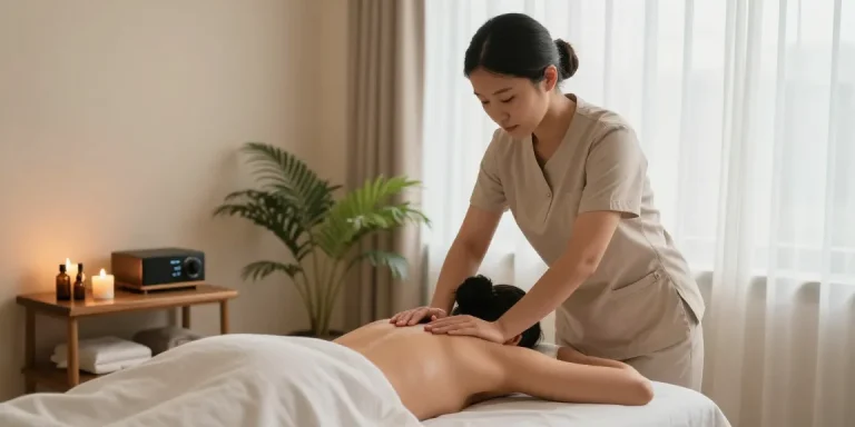 Relaxing massage therapy session highlighting 구로출장안마 with calming essential oils and soothing ambiance.