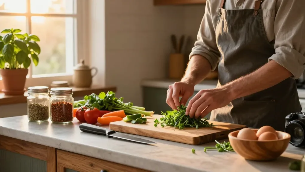 Delicious meal preparation in a cozy kitchen featuring fresh ingredients and เว็บสล็อต theme.