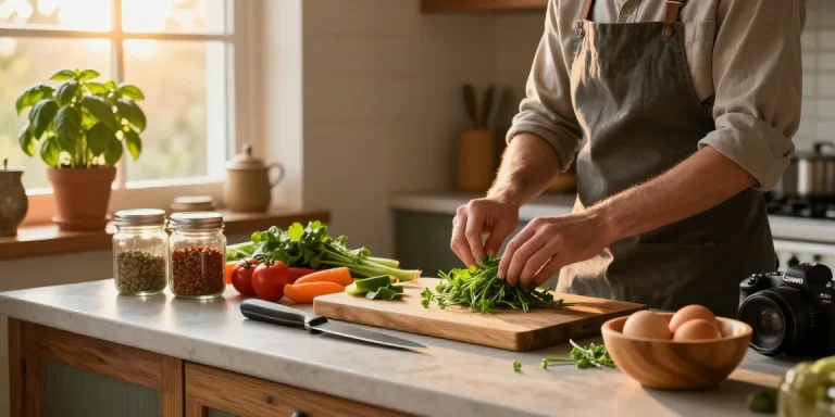 Delicious meal preparation in a cozy kitchen featuring fresh ingredients and เว็บสล็อต theme.