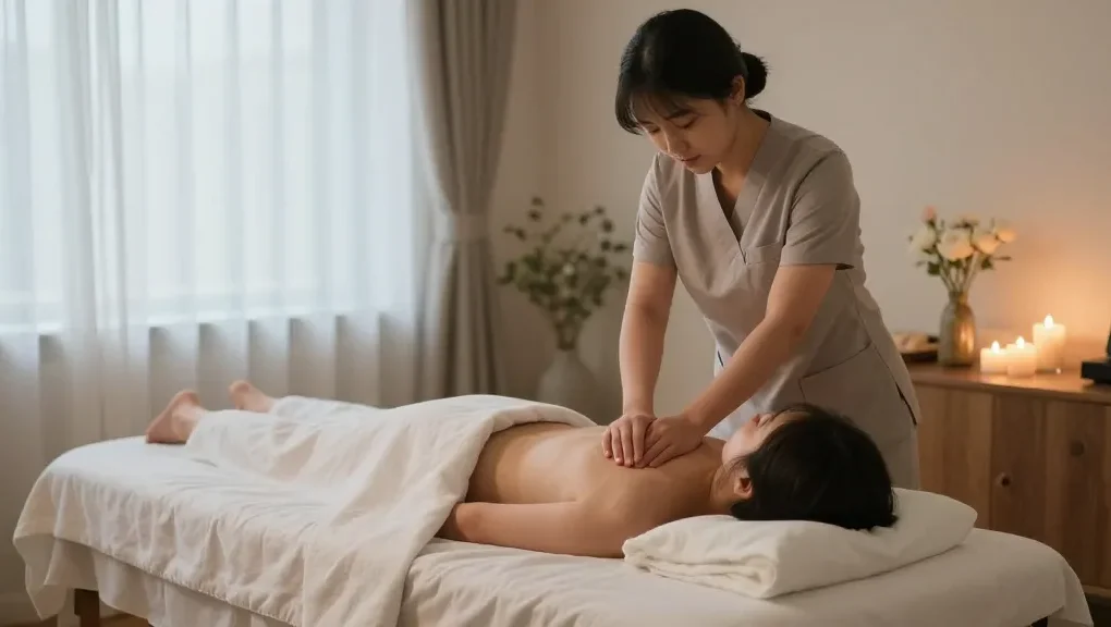 Relaxing 화곡동출장마사지 experience in a serene home setting with professional massage therapist.